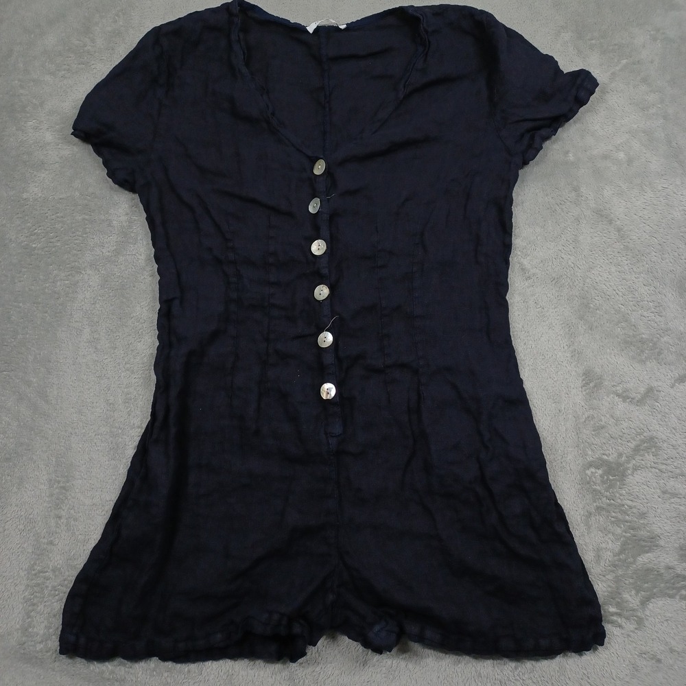 Florencia Romper Womens‎ Small Blue Button Up Lingn Short Sleeve